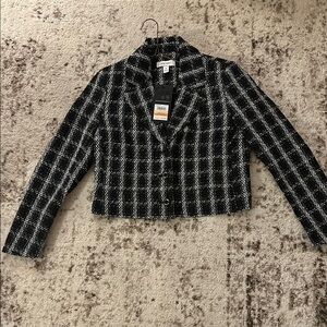 Women's Nine West Black and White Plaid Short Blazer -Jacket